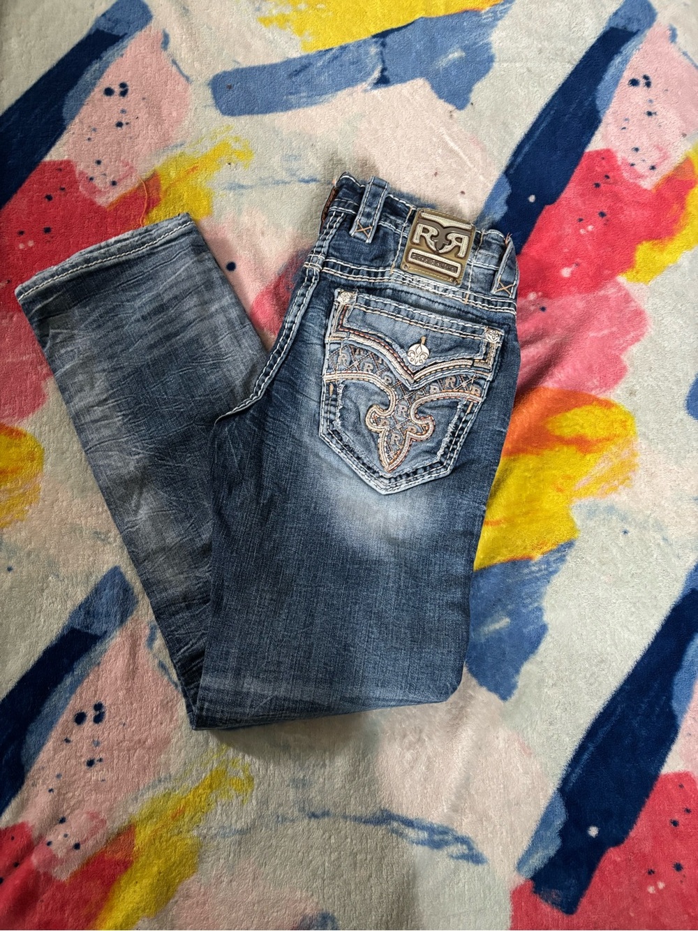 Rock Revival Straight Jeans in Faded Blue with Embroidered Back Pockets
